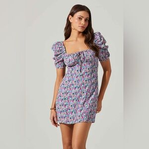 Floral Square Neck Puff Sleeve Mini Dress